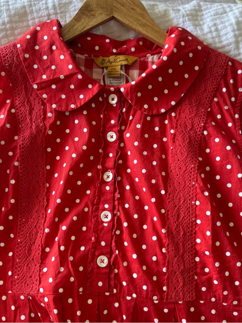 April Cornell Polka Dot Midi Dress XXL Cottagecore Peter Pan Collar Prairie 50’s - Picture 9 of 13